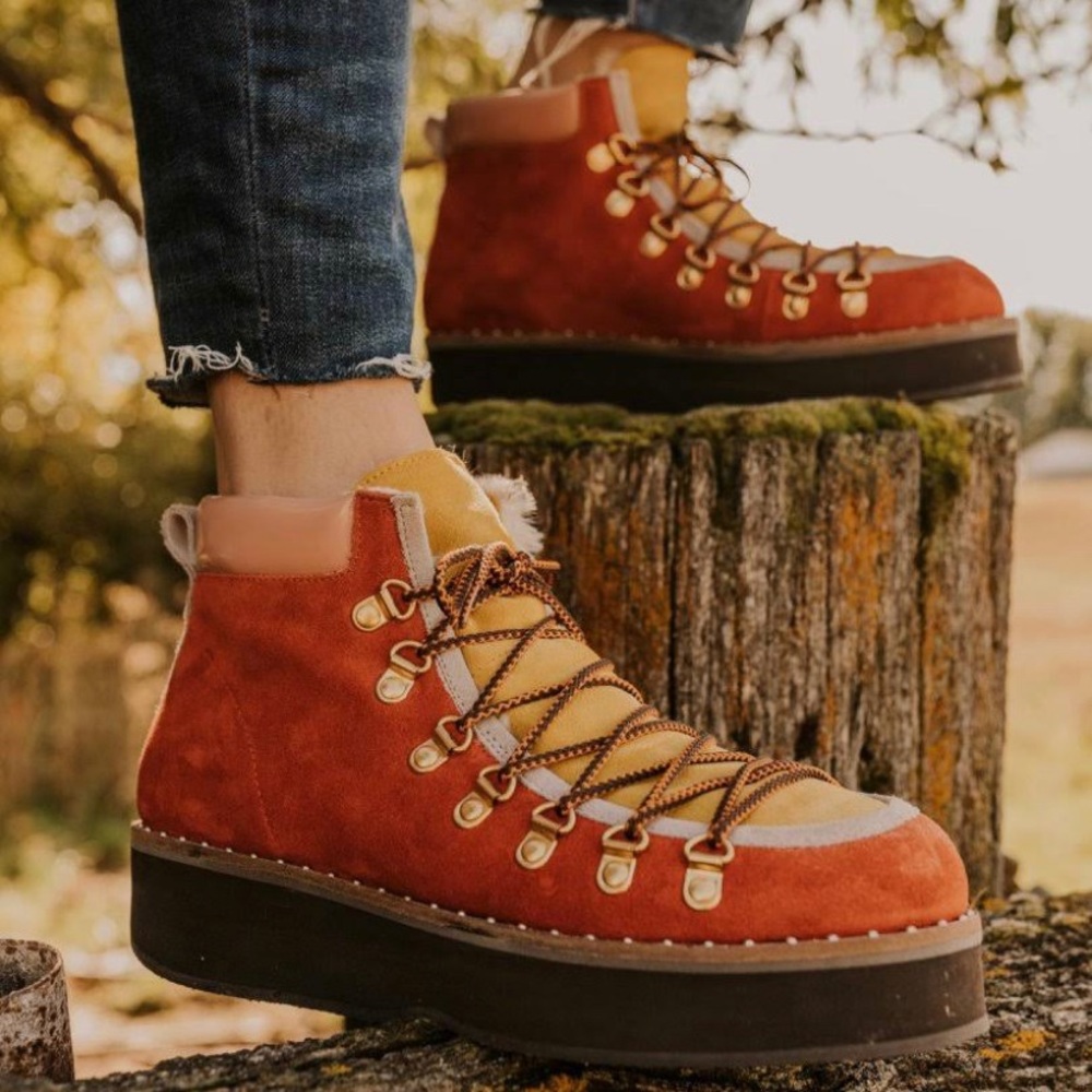 Free People Rust Orange Suede Lace-Up Hiking Boots